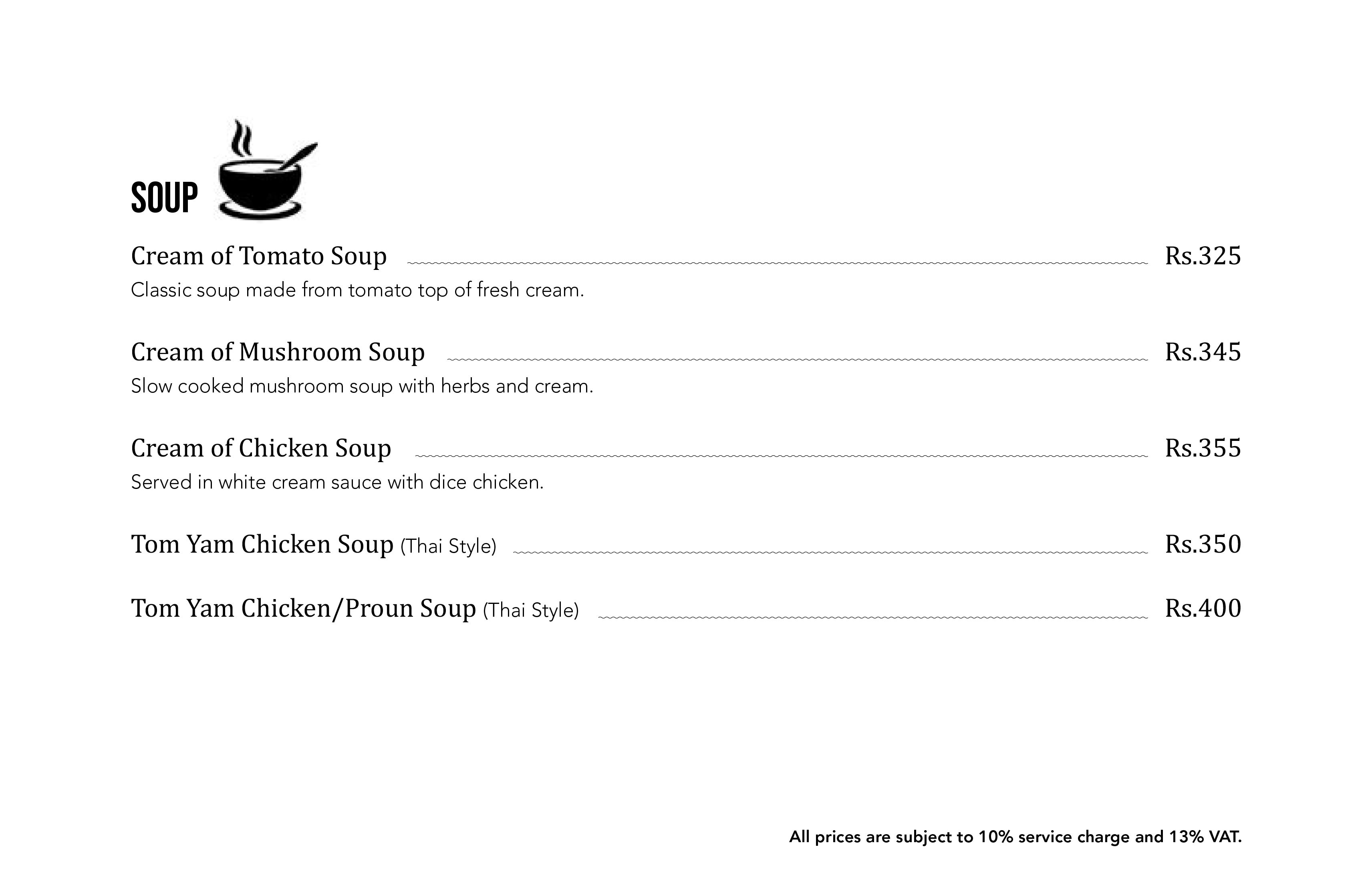 Soup Menu Arushi Boutique Hotel