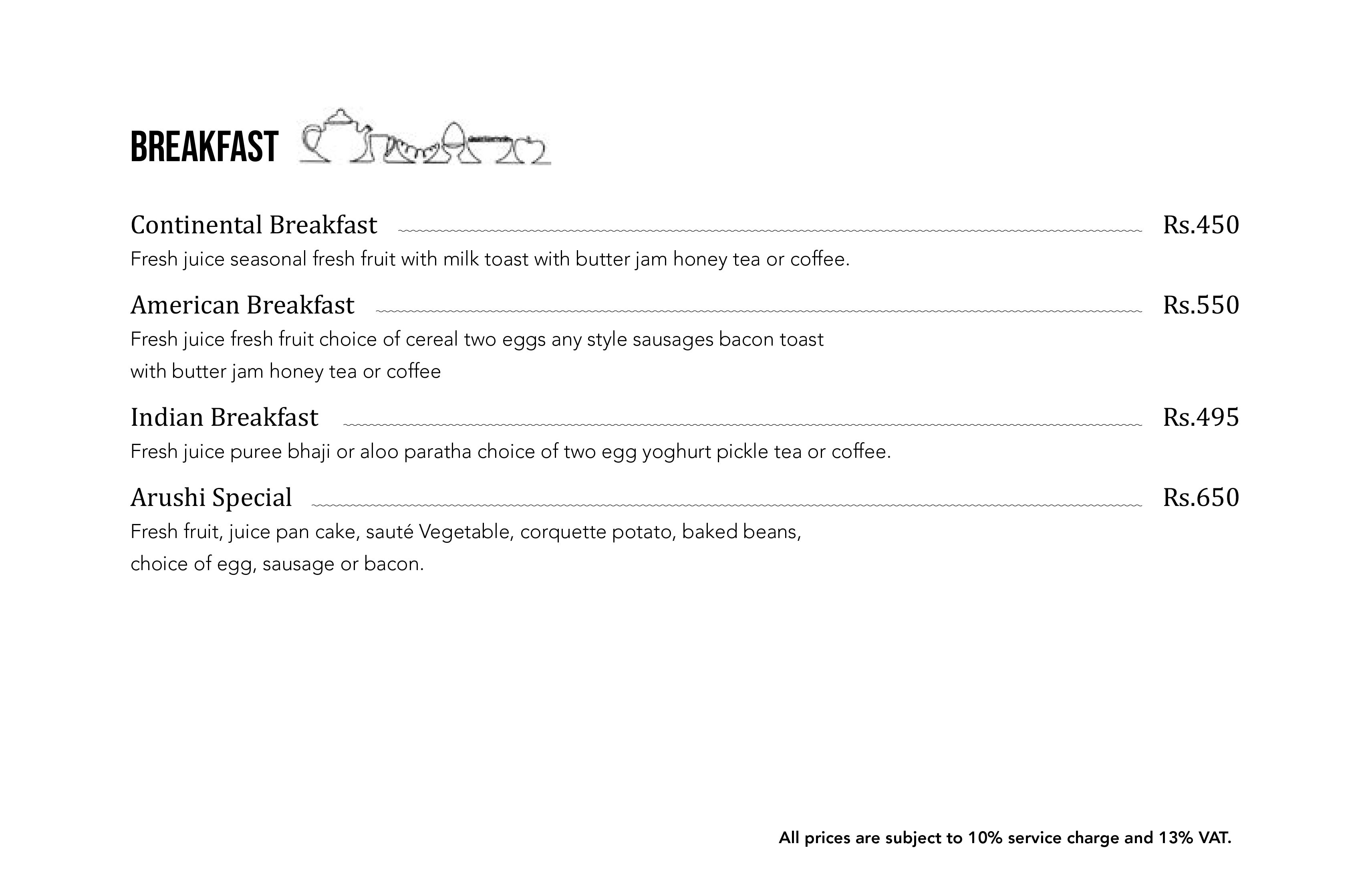 Breakfast Menu of Atithi Dine