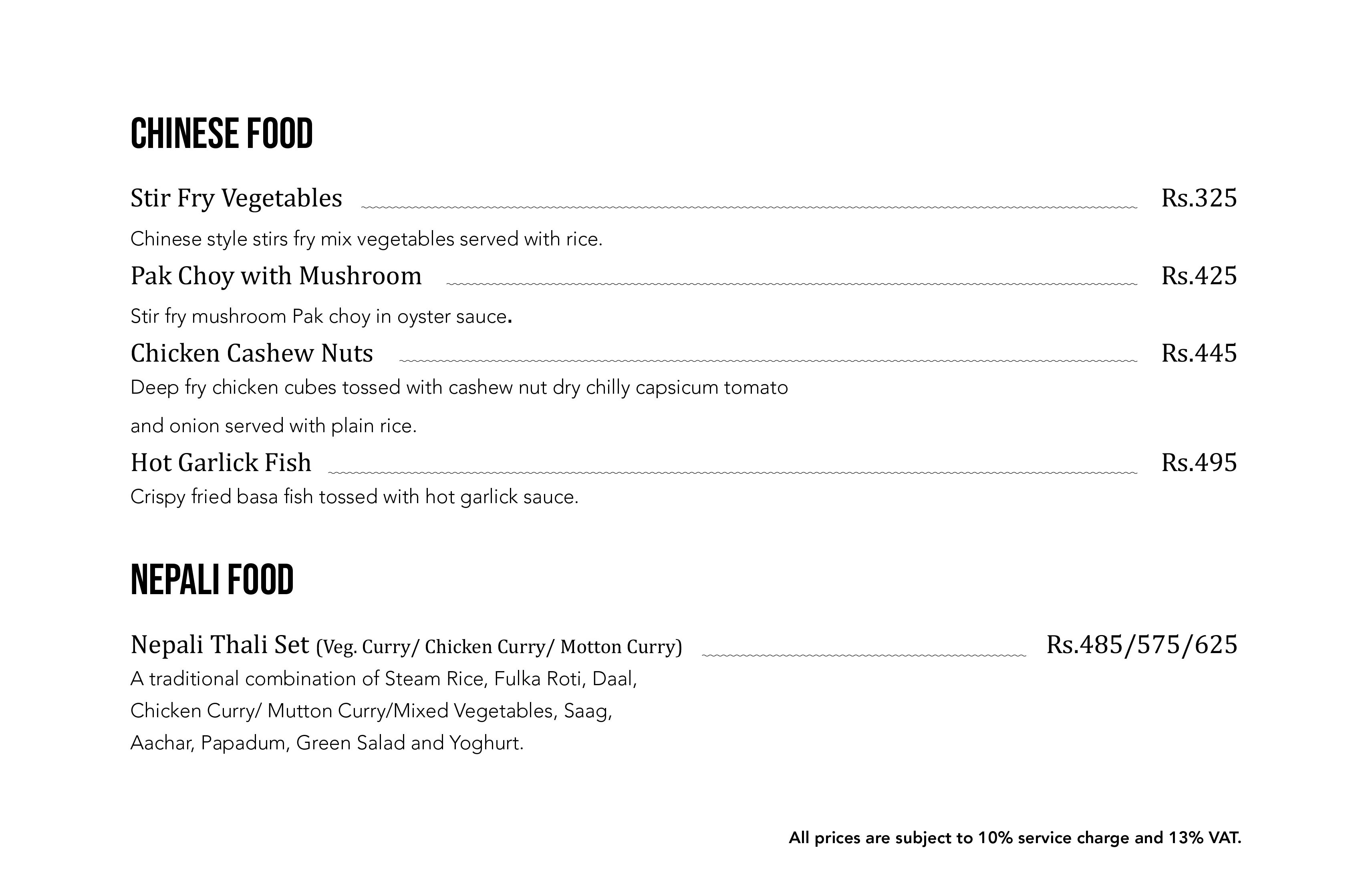 Chinese and Nepali Food Menu
