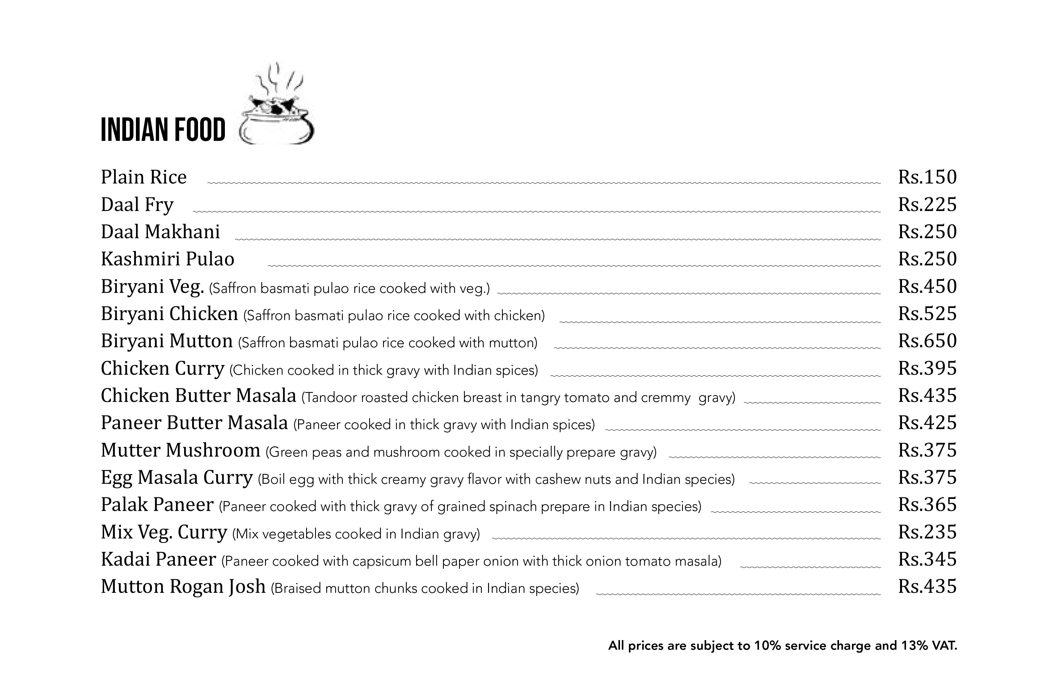 Indian Food Menu Arushi Boutique Hotel