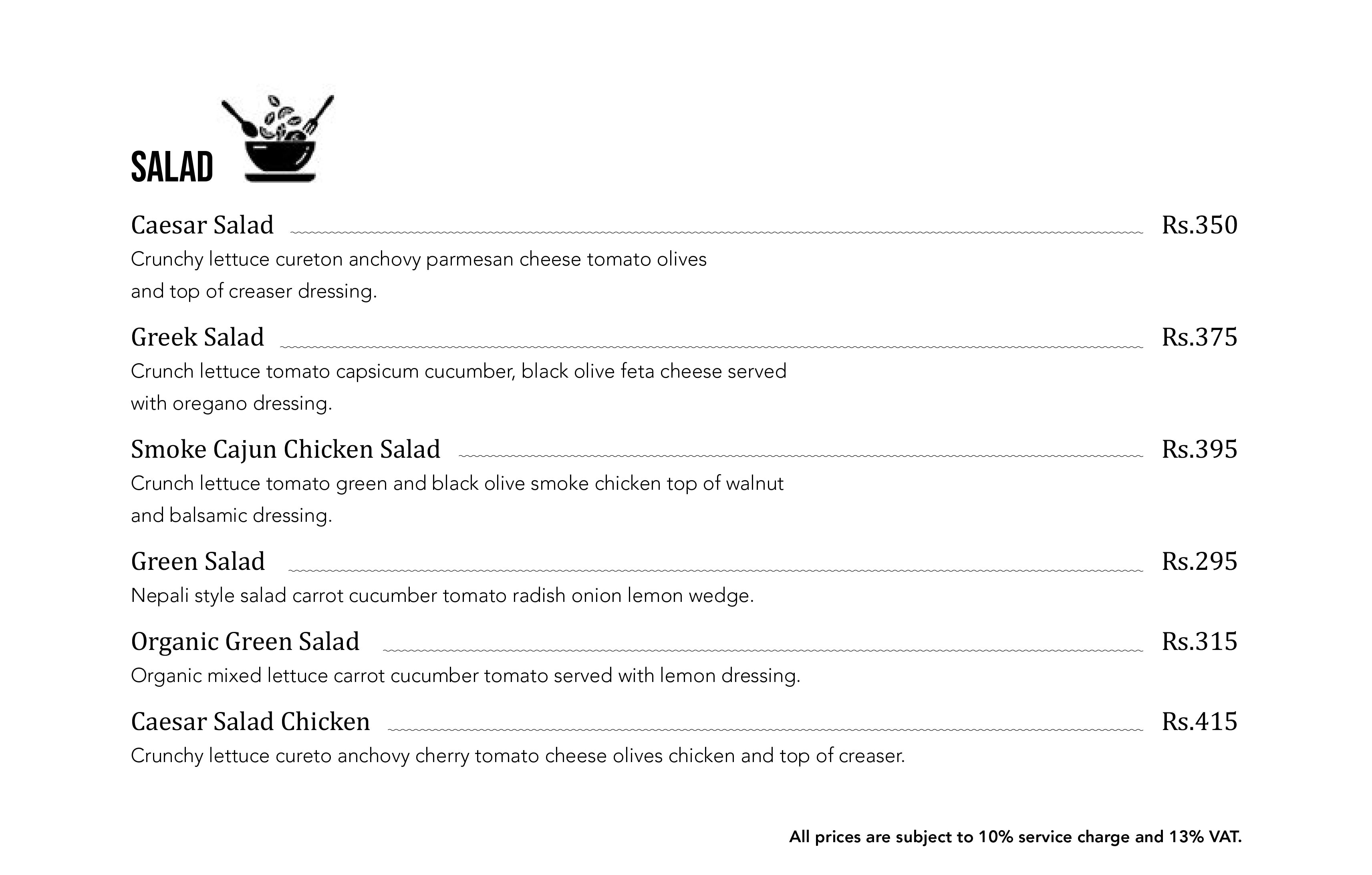 Salad Menu of Arushi Boutique Hotel